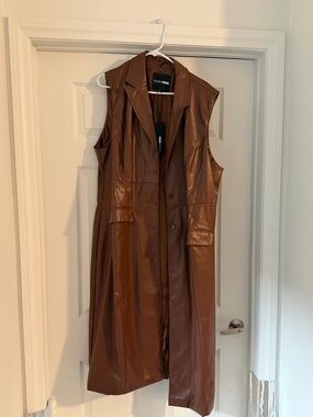 Fashion Nova Brown Faux Leather Sleeveless Trench